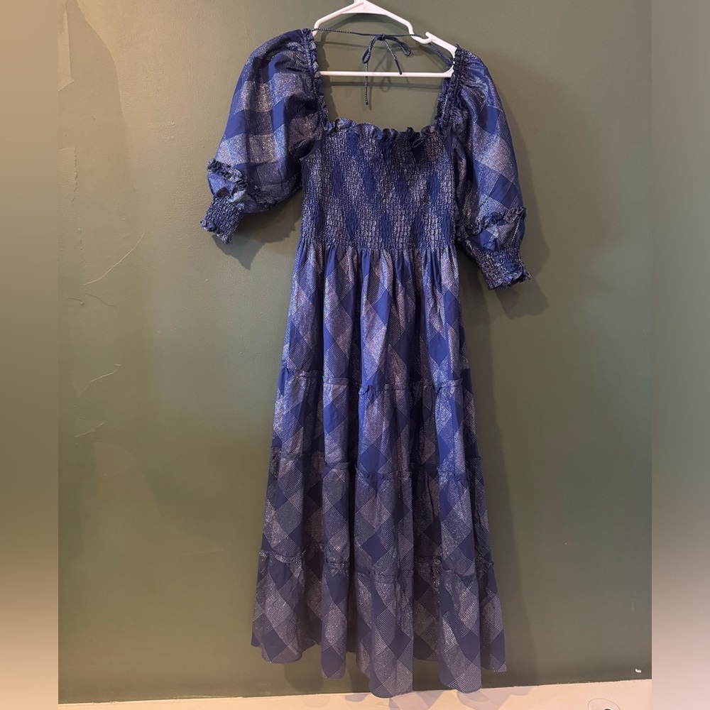 Hill House Blue Plaid Smocked Midi Dress